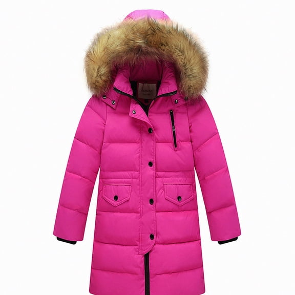 DJDLJWCJ Girls Long Winter Quilted Coat with Hood Thicken Warm Windproof Quilted Down Jacket Girls Puffer Jacket Hot Pink Size 12