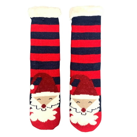 

Xiaobai 1 Pair Floor Socks Christmas Santa/Reindeer/Rabbit Thickened Sherpa Lining Mid-calf Stretchy Cold Resistant Non-slip Winter Thermal Women Indoor Home Slipper Sleeping Socks for Daily Wear