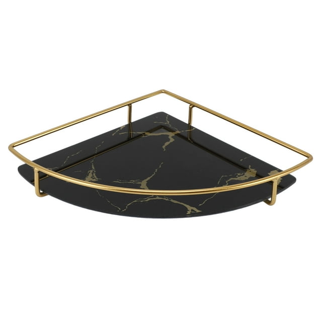 Bathroom Organiser Tray, Bathroom Storage Tray Light Luxury Decorative Golden Texture Corner Bathroom Tray Triangular Bathroom Organizer for Towel Paper Napkins Jewel