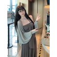 thumbnail image 6 of Grey Women Loose Fit Long Sleeve Open Front Sweater, 6 of 9