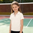 thumbnail image 2 of ZHOGXU Toddler Kids Girls Polo Shirt Solid Color Short Sleeve Lapel Breathable Lightweight Tee Top For Everyday Wear,Beige,11-12 Years, 2 of 7