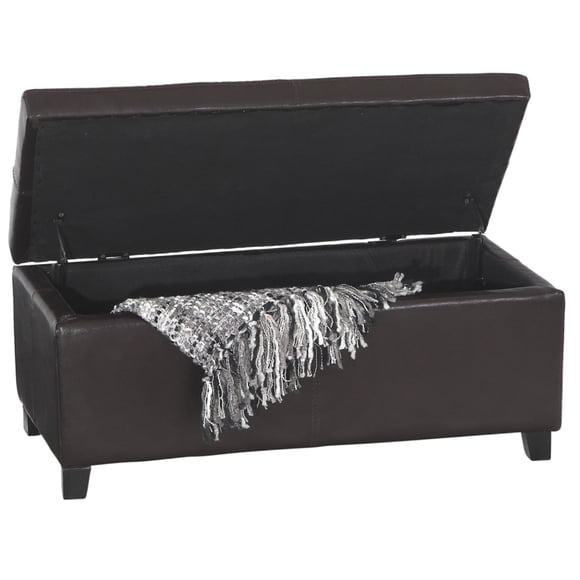 ViscoLogic Flip Lift Top Faux Leather Storage Ottoman Bench (Dark Brown)