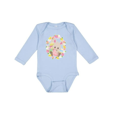 

Inktastic Easter Bunny with Flowers and Easter Eggs Gift Baby Boy or Baby Girl Long Sleeve Bodysuit