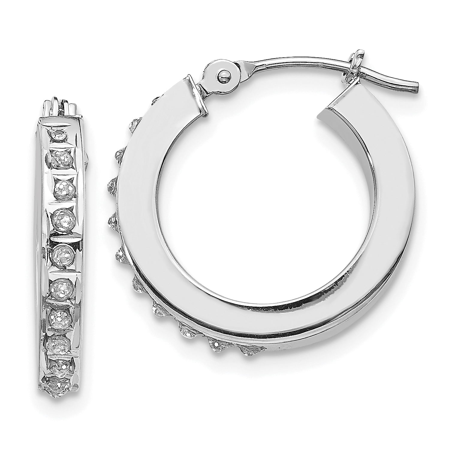 14K White Gold Diamond Fascination 15mm Hinged Hoop Earrings 14K White Gold Diamond Fascination 15mm Hinged Hoop Earrings