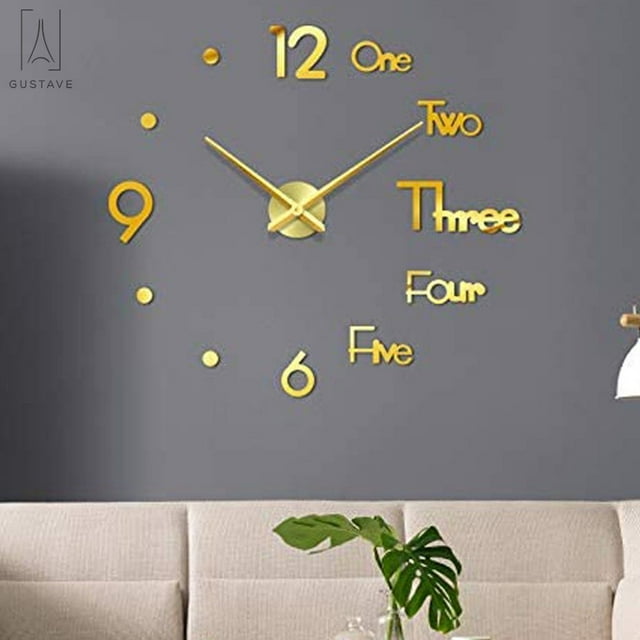 Gustave Frameless Large 3D DIY Wall Clock, Modern Design Creative Mute Wall Clock for Home