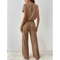 thumbnail image 4 of Women's Casual Loose Solid Ribbed Crewneck Short Sleeve Long Romper Stretchy Wide Leg Jumpsuits, 4 of 8