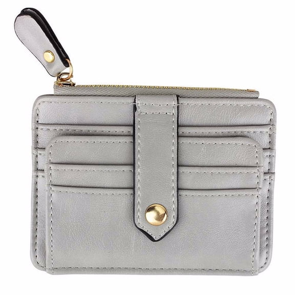 Gifts Men Zipper Multi-functional PU Leather Card Cases Simple Mini Clutch Bag Short Wallet Coin Purse Credit Card Holder GREY