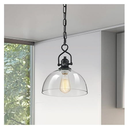 Dome Shaped Mini Pendant, 1 Light Modern Farmhouse Lighting Fixture with Black Finish, Clear Glass Shade, Kitchen Island, Breakfast Room