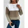 thumbnail image 6 of Women'S Fall Winter Fashion Casual Round Neck Ribbed Knitted Colorblock Drop Shoulder Long Sleeve Sweater Brown L, 6 of 9