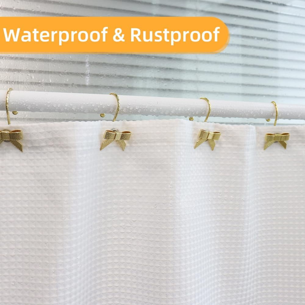 Decorative Shower Curtain Hooks, Luxury Bowknot Shower Curtain Rings, Modern Bow Shower Curtain Hangers, 12PCS Shower Hooks for Home Decor, Bathroom, Bedroom, Living Room (Gold)