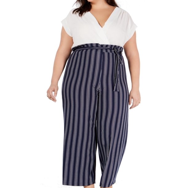 Monteau Jumpsuits & Rompers - Womens Jumpsuit Blue Plus V-Neck Colorblocked 3X - Walmart.com 