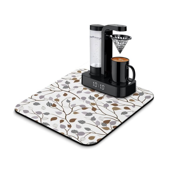Small Floral Dish Drying Mat, Absorbent Floral Coffee Bar Mat, Vintage Botanical Kitchen Counter Protector