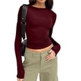 thumbnail image 2 of Linfrsh Womens Long Sleeve Shirts Basic Spring Crop Tops Fall Fashion Layering Slim Fitted Y2k Tops Wine,M, 2 of 5