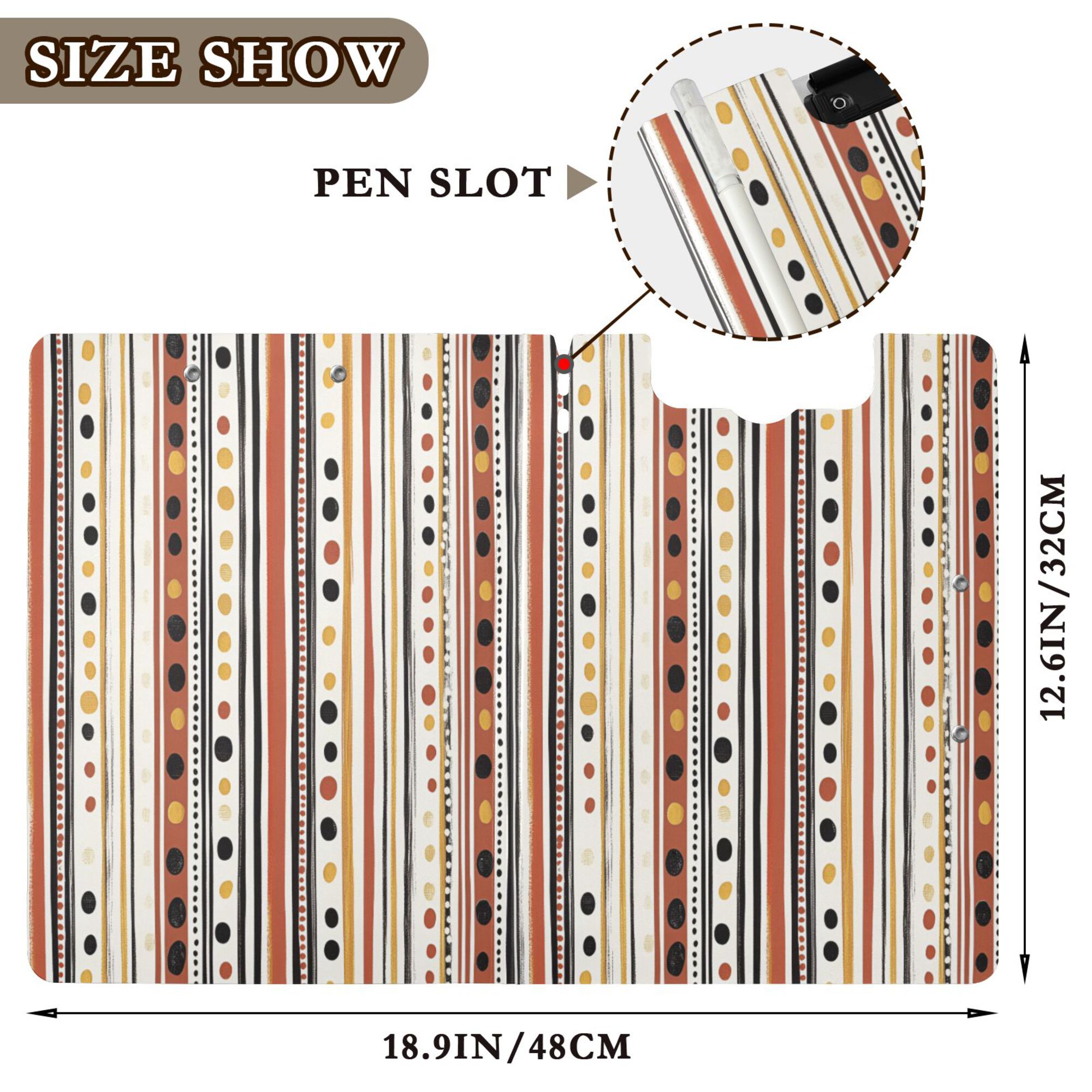 FORMRS A4 Clipboard Folder with Pen Holder Horizontal Foldable School Office Binder, Brown Abstract Dots