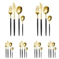 thumbnail image 1 of Juego de cubiertos dorados de 24 piezas, juego de cubiertos para 6, juego de cubiertos de acero inoxidable, incluye cucharas, tenedores y cuchillos, cubiertos de cocina para el hogar, la oficina, el, 1 of 5