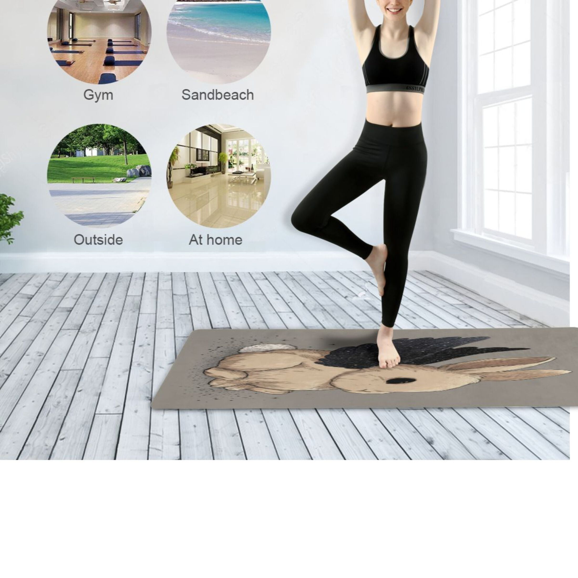 BZSMCE Yoga Mat Women Fitness Mat Star - Winged Bunny Pattern