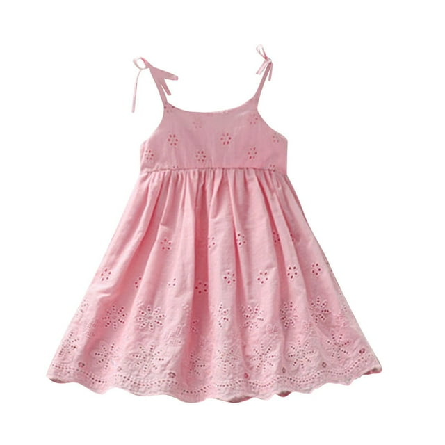 Robe Décontractée pour Filles en Liquidation Robe d'Été Bohème Mignonne Douce à Bretelles Spaghetti Brodée Robe Princesse Ligne A Rose 6 Ans