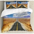 thumbnail image 1 of United States Duvet Cover Set Queen Size, Highway in California Steppe and Clouds Asphalt Road Horizon Hills Journey, Decorative 3 Piece Bedding Set with 2 Pillow Shams, Multicolor, by Ambesonne, 1 of 3