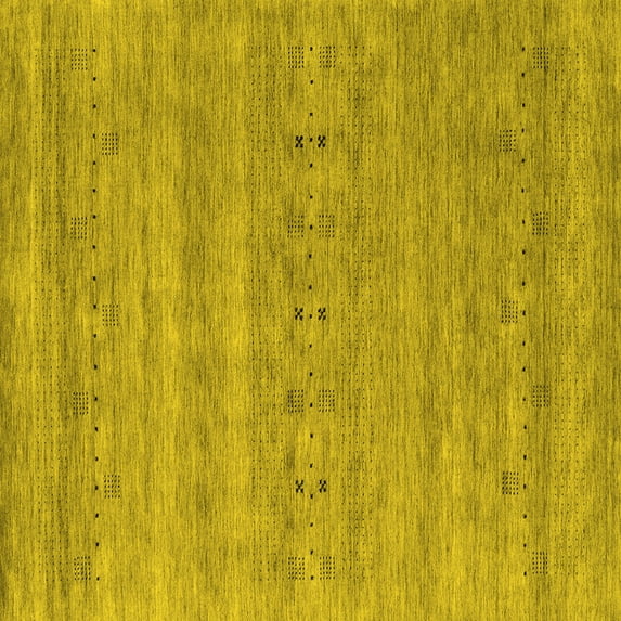 Ahgly Company Machine Washable Indoor Square Abstract Yellow Contemporary Area Rugs, 6' Square