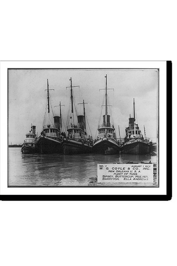 Historic Print, [Tugs of W.G. Coyle & Co., Inc., New Orleans]: Fleet of [5] tugs: SIPSEY, BUTTERCUP, HULVER, BARRYTON, ELLA ANDREWS, 18" x 24"
