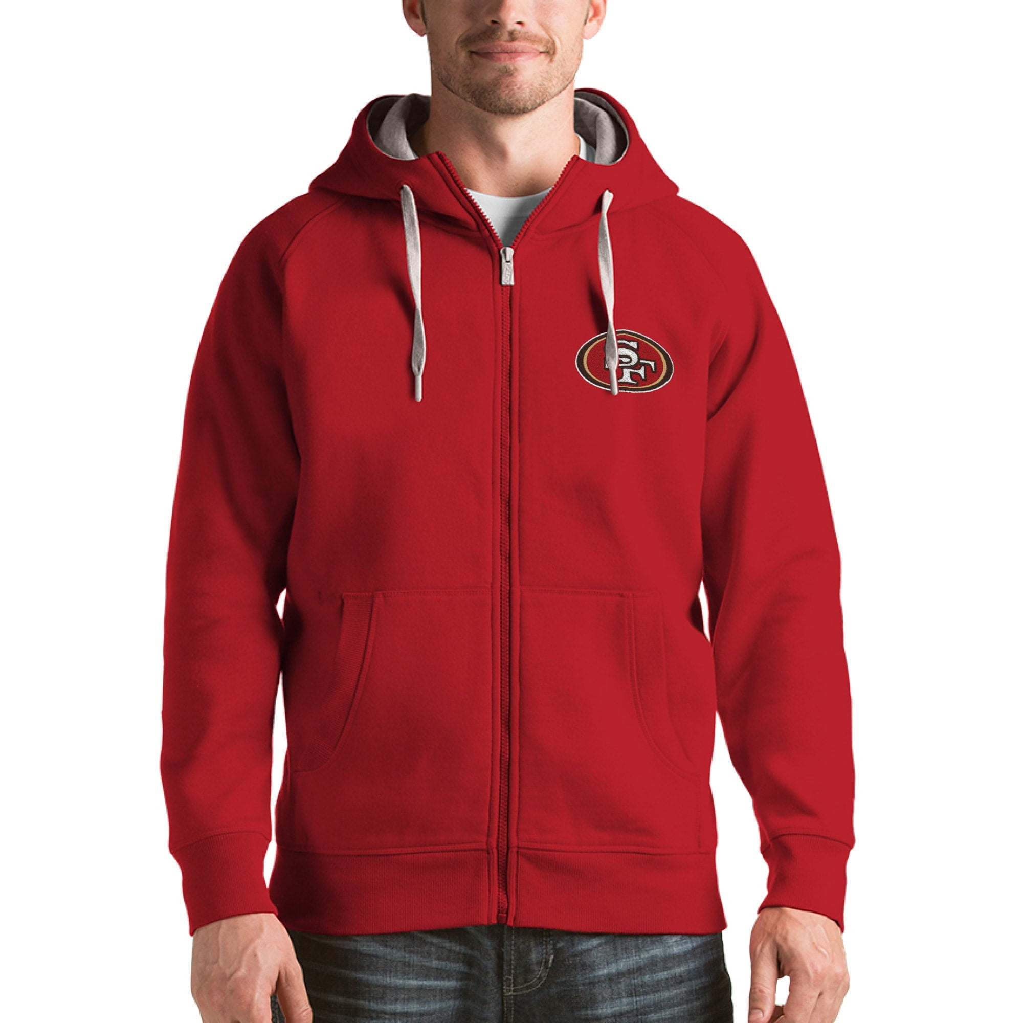 Men's Antigua Scarlet San Francisco 49ers Victory Full-Zip Hoodie 