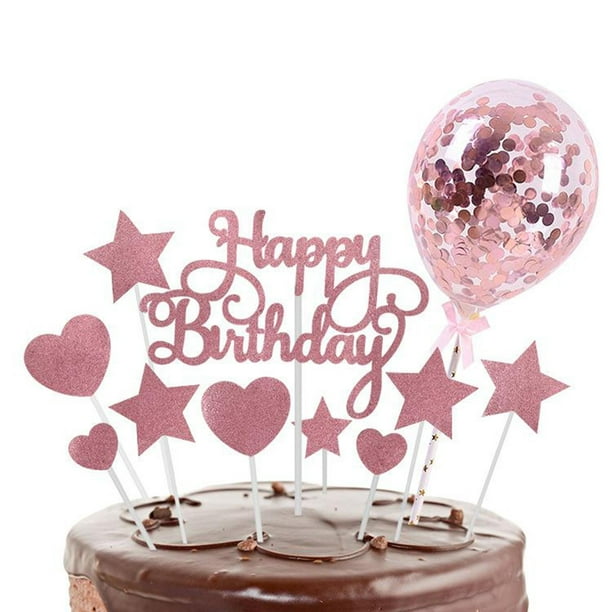 Conjunto de decoración de torta de cumpleaños, Toppers de Cupcake brillo, decoraciones de cumpleaños para o adultos - oro and rosa01 Yotijar adorno de torta de feliz cumpleaños
