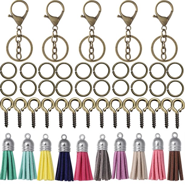 Juego de 65 llaveros con llaveros, anillos de salto, pasador de ojo, borla colorida, colgantes de resina epoxi para accesorios de fabricación de joyas DIY