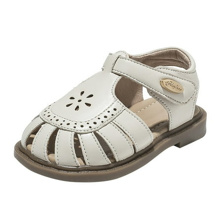 

Tengma Toddler Sandals Girls Wrapped Toe Sandals Roman Sandals Hollow Floral Pattern Soft Bottom Beach Shoes for Toddler Little/big Kids Kid Shoes （Beige Size: 25）