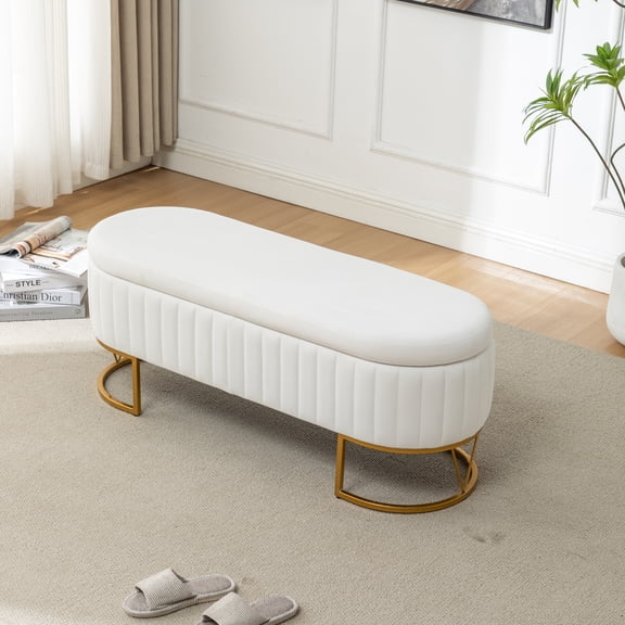 Storage Bench, Velvet Upholstered Ottoman Bench, 45.6 Inch Bedroom Entryway Bench