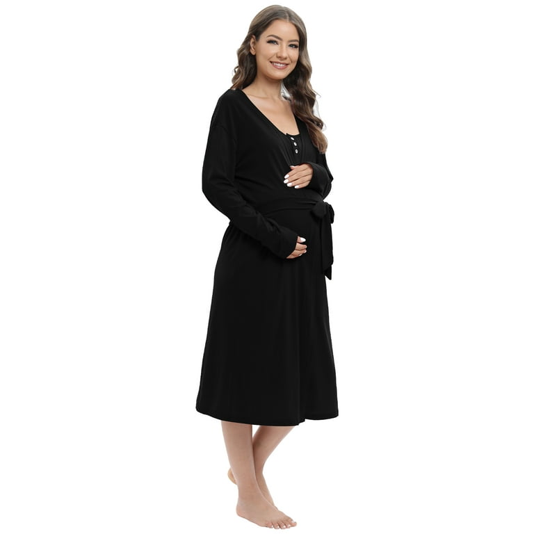 Womens Maternity Nursing Nightgown and Robe Set 2 Piece Nursing Nightgown  for Breastfeeding 3 in 1 Labor Delivery Sleeveless Dress and Robe Sets