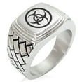 thumbnail image 1 of Stainless Steel Encircled Biohazard Geometric Pattern Step-Down Biker Style Polished Ring, 1 of 1