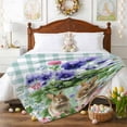 thumbnail image 3 of Throw Blanket Fleece Throw Blanket 50x60in, Spring Easter Bunnies Soft Lightweight Bed Blankets Country Flowers Blue Plaid Fuzzy Couch Blankets for All Season, 3 of 9