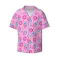 thumbnail image 2 of Lsque Pink Donuts print Men's Cuban Collar Short Sleeve Shirt Summer Beachwear Casual Button Down Fashionable Vacation Leisure Shirt-Small, 2 of 7