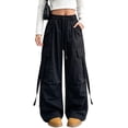 thumbnail image 2 of Bixock Cargo Pants for Girls High Waist Wide Leg Pants Kids Elastic Waist Solid Color Side Pocket Loose Breathable Fall Winter Outdoor Sport Casual Wear Size 7-8Years, 2 of 6