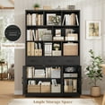 thumbnail image 3 of Hiphuta 71" Tall Bookcase with 3 Drawers and Doors, 43" Wide Farmhouse Bookcase with 8 Open Compartments for Office Living Room, Black, 3 of 7