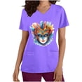 thumbnail image 2 of Jinhomg Womens Holiday Scrub Shirts Funny Mardi Gras Mask Graphic Scrubs Lightweight Comfy Short Sleeve V-Neck Carnival Themed Tunic Top Purple S, 2 of 6