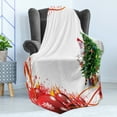 thumbnail image 4 of Santa Soft Flannel Fleece Throw Blanket, Father Christmas and Reindeer Smiling Behind a Pine Tree in Red Balls Frame, Cozy Plush for Indoor and Outdoor Use, 50" x 60", Multicolor, by Ambesonne, 4 of 5