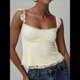 thumbnail image 4 of Camiseta de Tirantes Tipo Babydoll de Encaje para Mujer, con Mangas Transparentes, Estilo Y2k, para Salir de Verano. Albaricoque L, 4 of 9