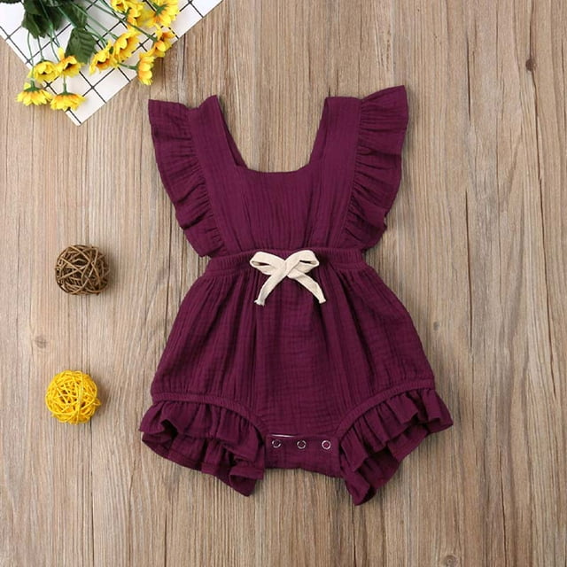 Toddler Baby Girls Ruffled Strap Bodysuit Jumpsuit Playsuit Outfits 0-24M
