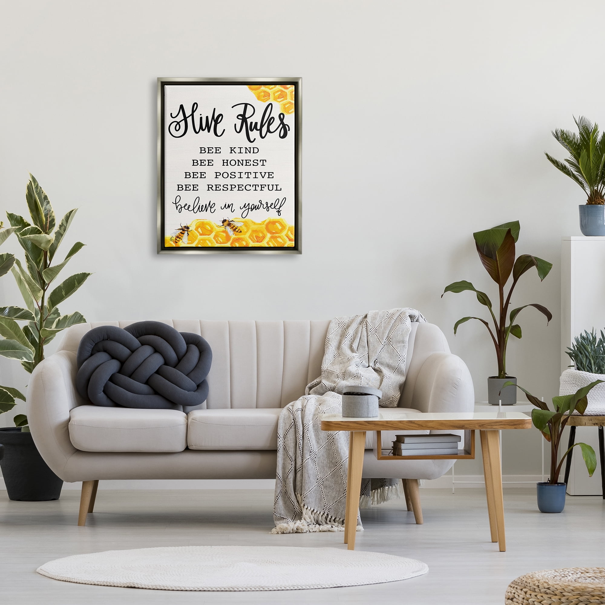 Stupell Industries Hive Rules Bee Phrase Animals & Insects Painting Gray Floater Framed Art Print Wall Art, 25 x 31