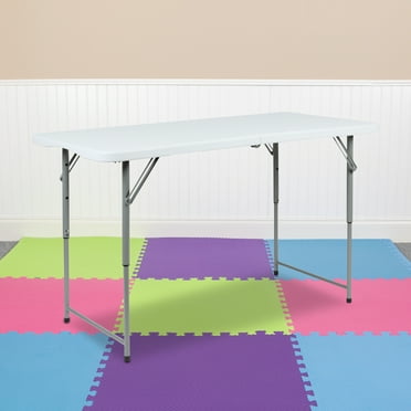 Emma   Oliver 4-Foot Height Adjustable Bi-Fold Granite White Plastic Folding Tables