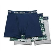 New Lucky Brand Men's YLB6137 3 Piece Set Multi Print Stretch Cotton Boxer Briefs Heather Grey Navy Blue (Medium)