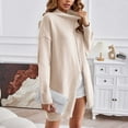 thumbnail image 4 of Lovskoo 2024 Sweaters for Women Long Sleeve Casual Side Split Stripe Turtleneck Sweater Top Khaki, 4 of 5
