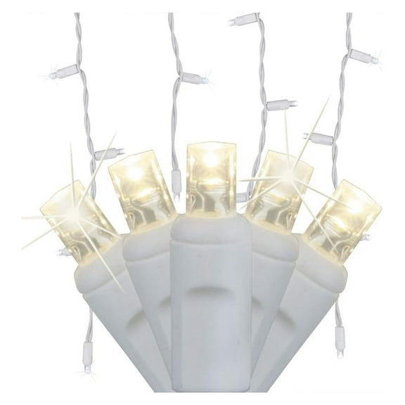 70 LED Warm White Icicle Christmas Lights, 7.5 ft White Wire Indoor/Outdoor Grade Slow Twinkling Holiday & Wedding Decorations