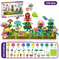 Flower Garden Building Blocks Toys for Kids, 124 Pieces DIY Flower Building Set with Watering-can for Girls Ages 3  Birthday Gifts
