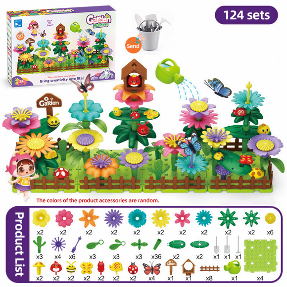 Flower Garden Building Blocks Toys for Kids, 124 Pieces DIY Flower Building Set with Watering-can for Girls Ages 3+ Birthday Gifts