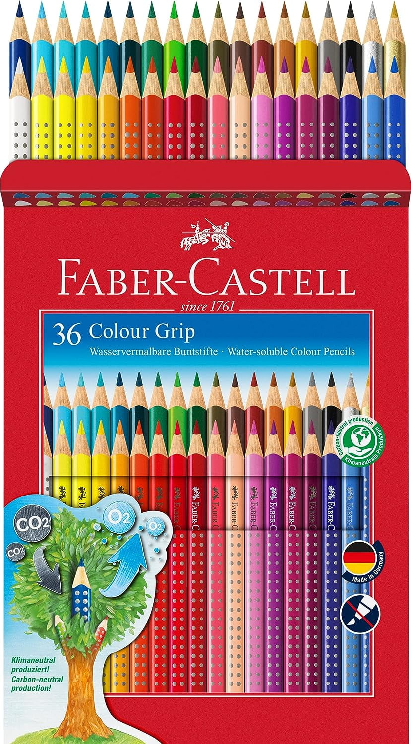 Faber-Castell Color Grip Colouring Pencils - Water-Soluble - Pack of 36