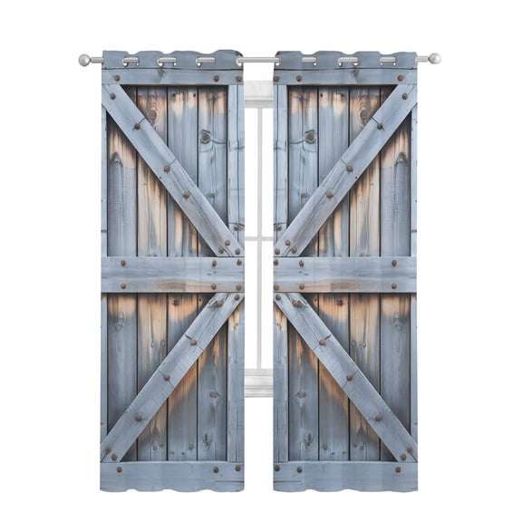 Farmhouse Wood Grain Sheer Curtains 84 Inch Length 2 Panels Set for Living Room/Bedroom, Vintage Country Barn Gate Textured Kitchen Curtains Grommet Semi-Sheer Curtains Window Treatments 42"x84"x2