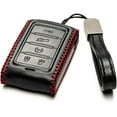 thumbnail image 2 of Vitodeco Genuine Leather Smart Key Fob Case Compatible with Jeep Wagoneer, Jeep Grand Wagoneer, Jeep Grand Cherokee (New 5-Button, Black/Red), 2 of 4