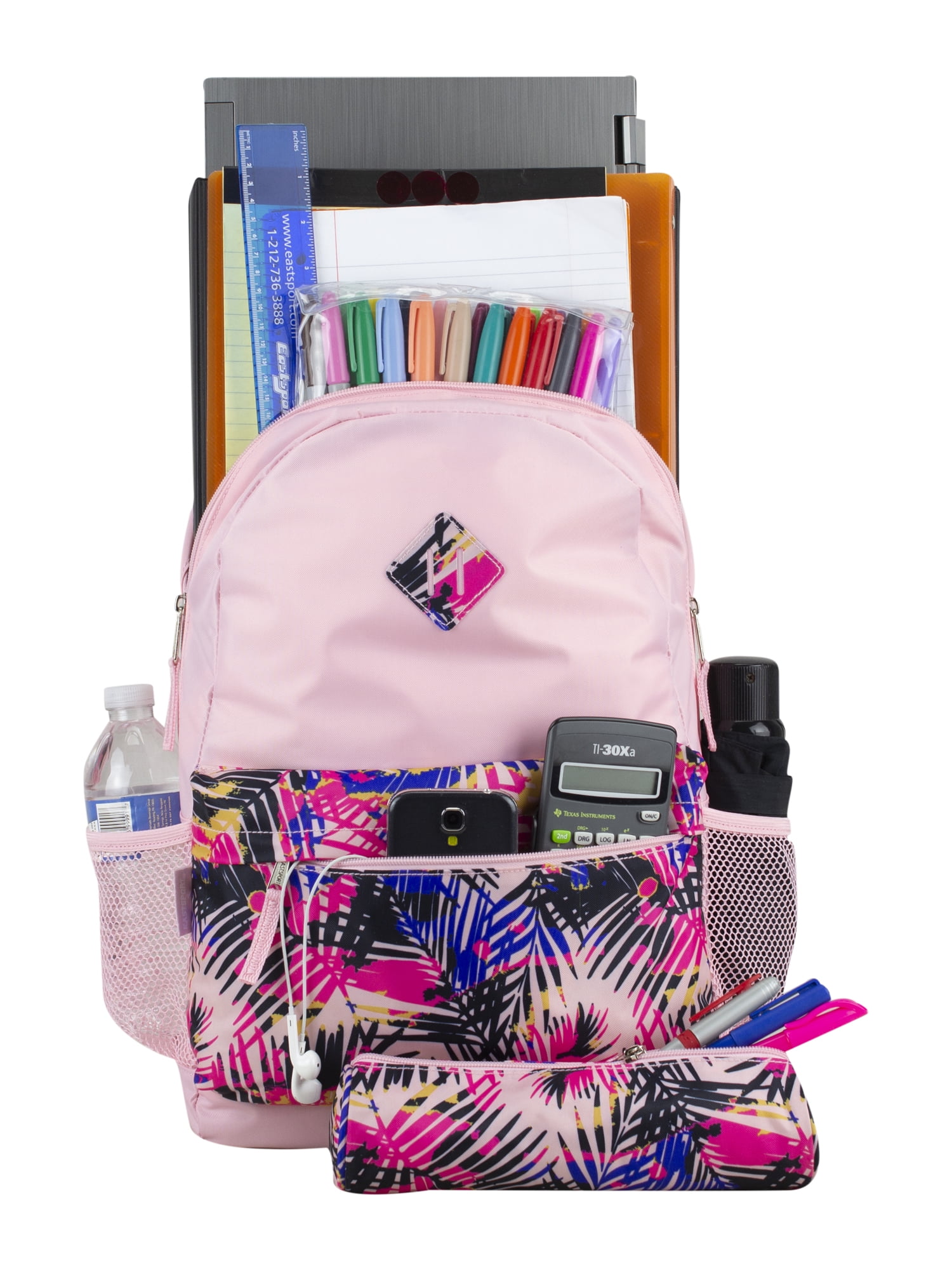 Eastsport Classic Dome Backpack with Matching Pencil Case, Pink Tropics